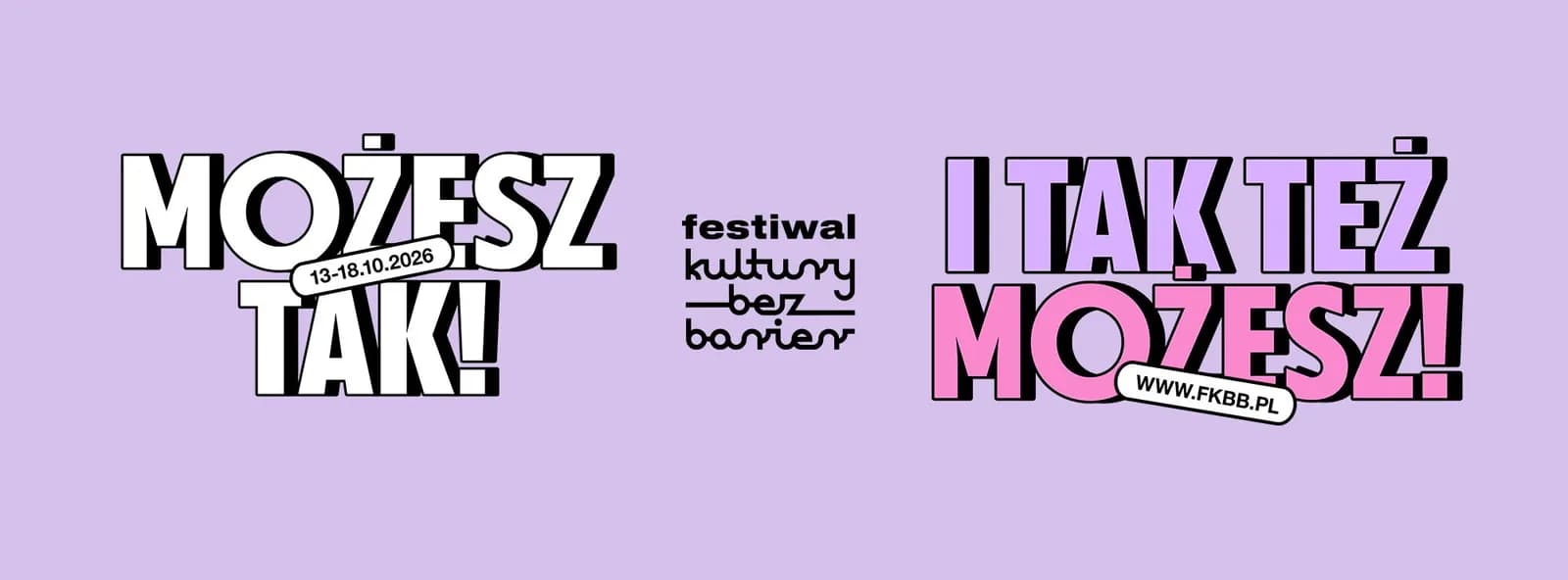 A minimalist graphic on a light purple background with bold, block letter text in white and pink, advertising a festival of culture without barriers.